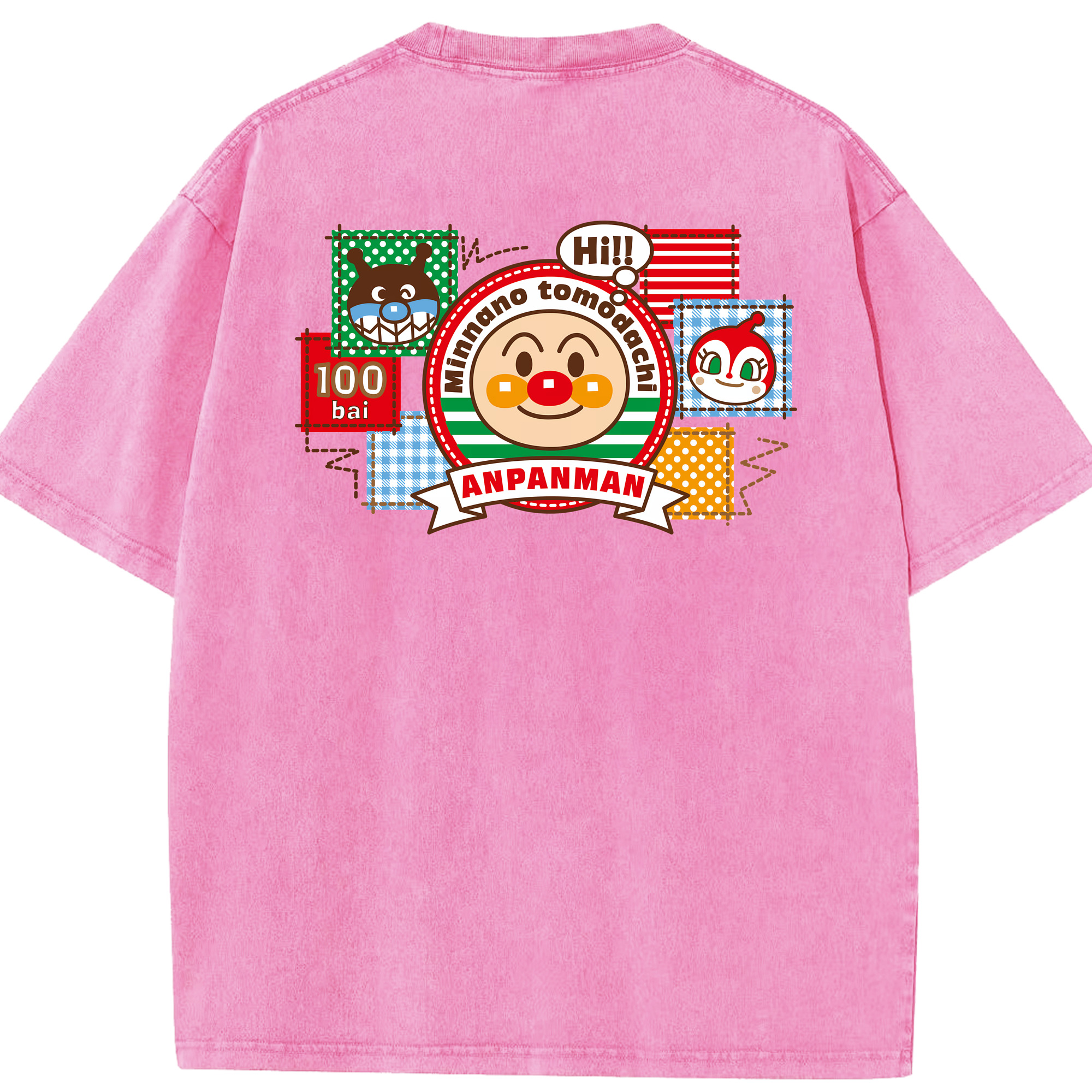 （画像用） アンパンマン Anpanman 綿100% ヴィンテージ風 半袖Tシャツ（背面プリント）
